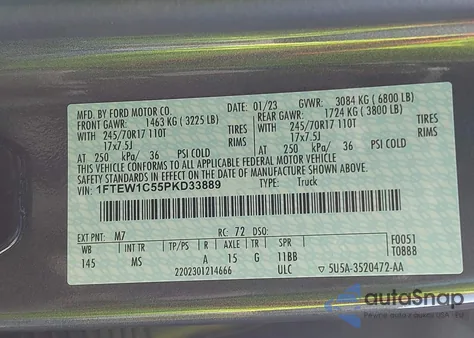 2023 Ford F-150 Xlt from USA, damaged, VIN 1FTEW1C55PKD33889